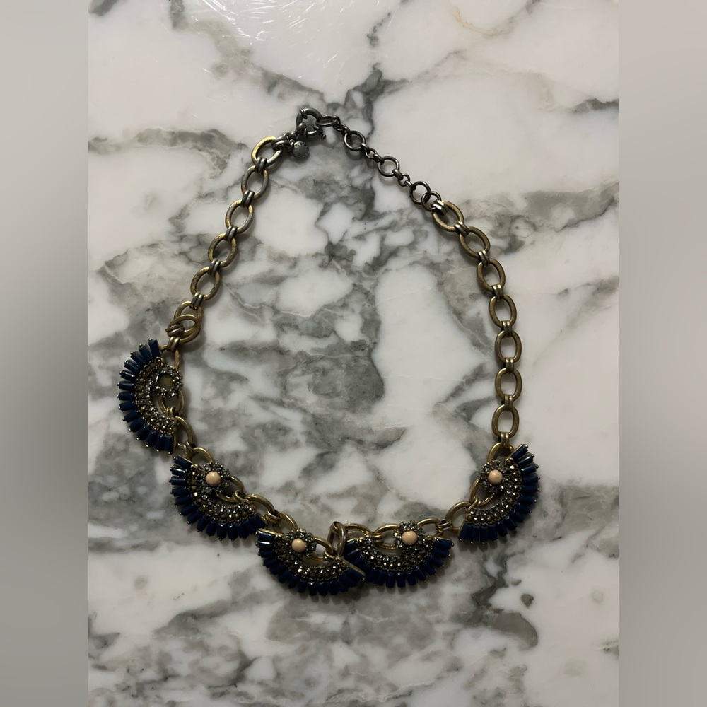 brass gold necklace jcrew blue navy pink